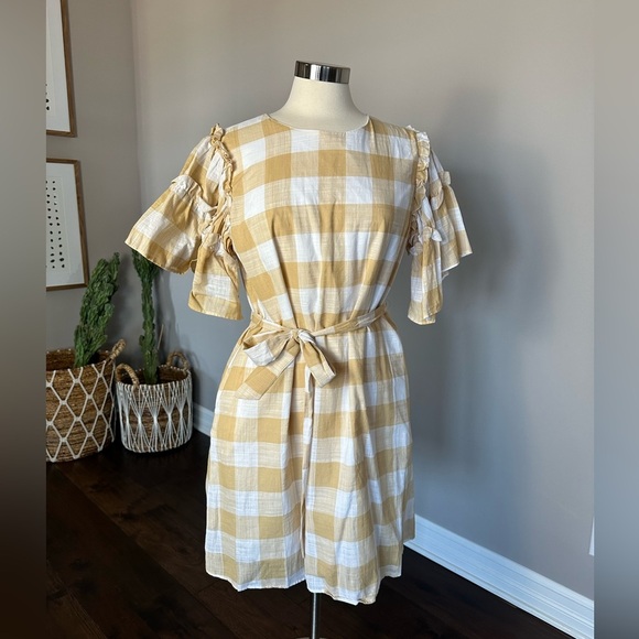 A New Day Target π― Dress Cotton Preppy Gingham Buffalo Check Tan/White Large - Picture 1 of 12